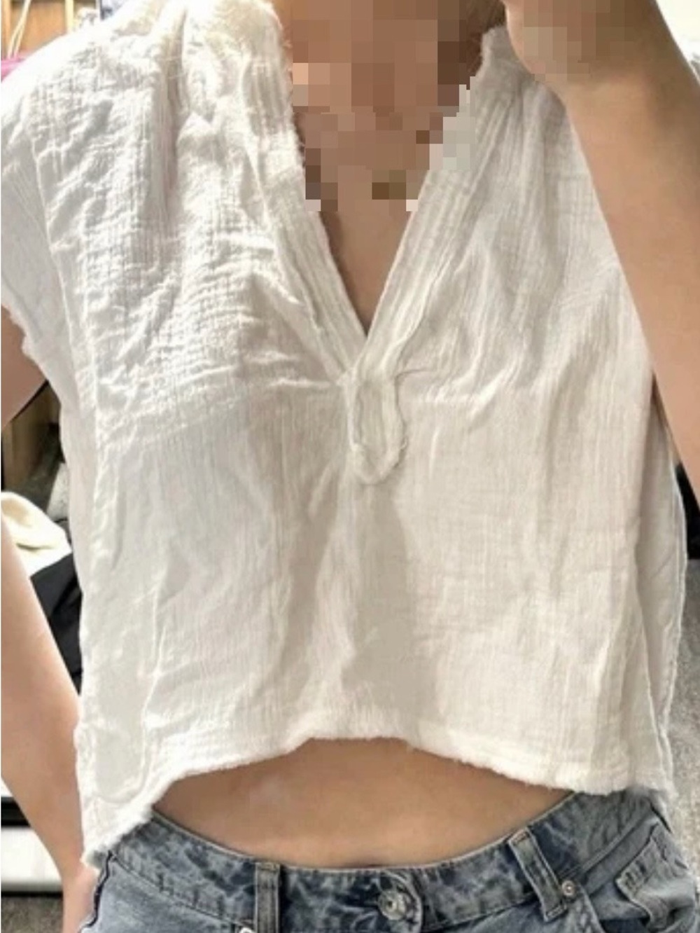 aerie White Gauze V-Neck Cropped Top OBO